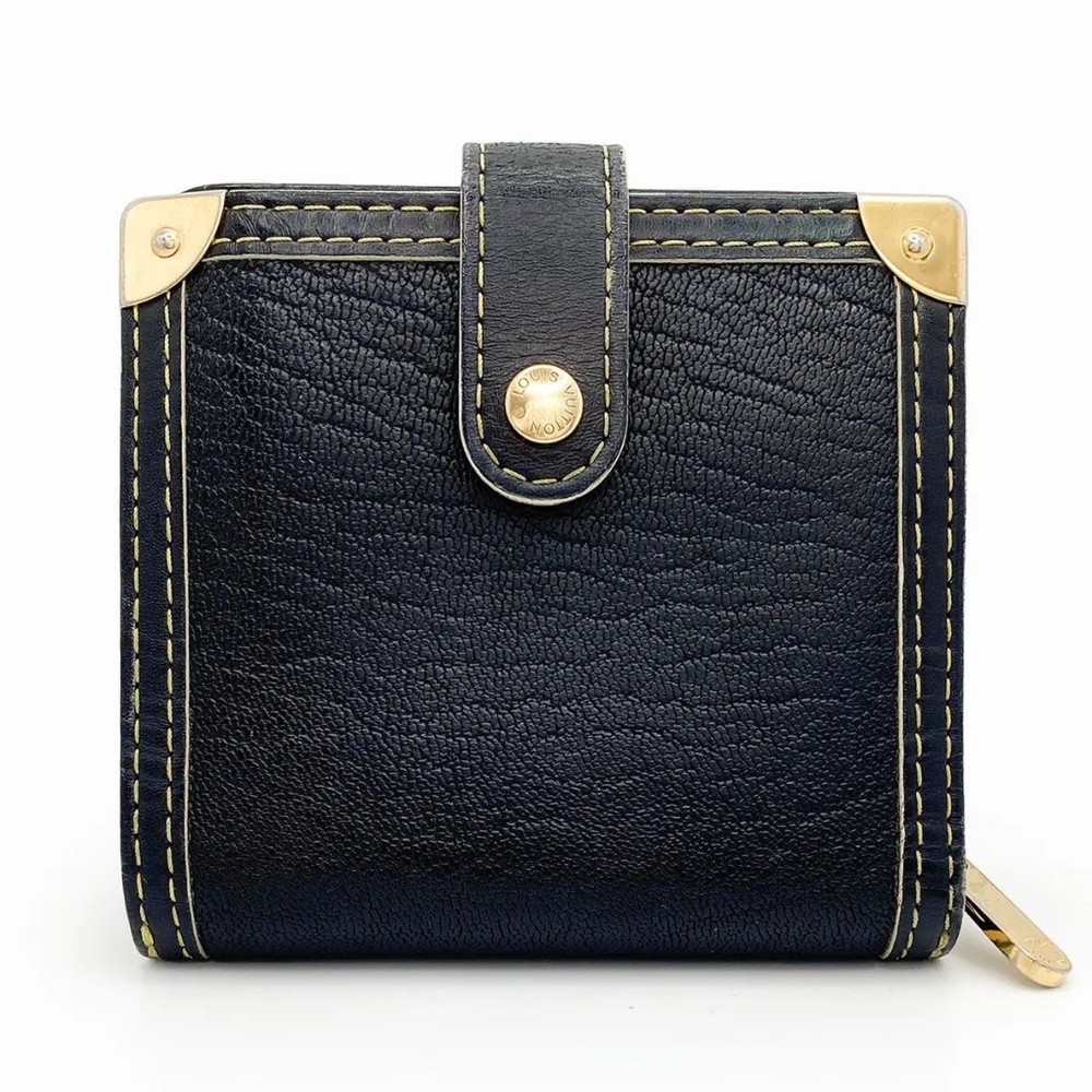 LOUIS VUITTON Suhali Black Leather Compact Zip Wallet EUC